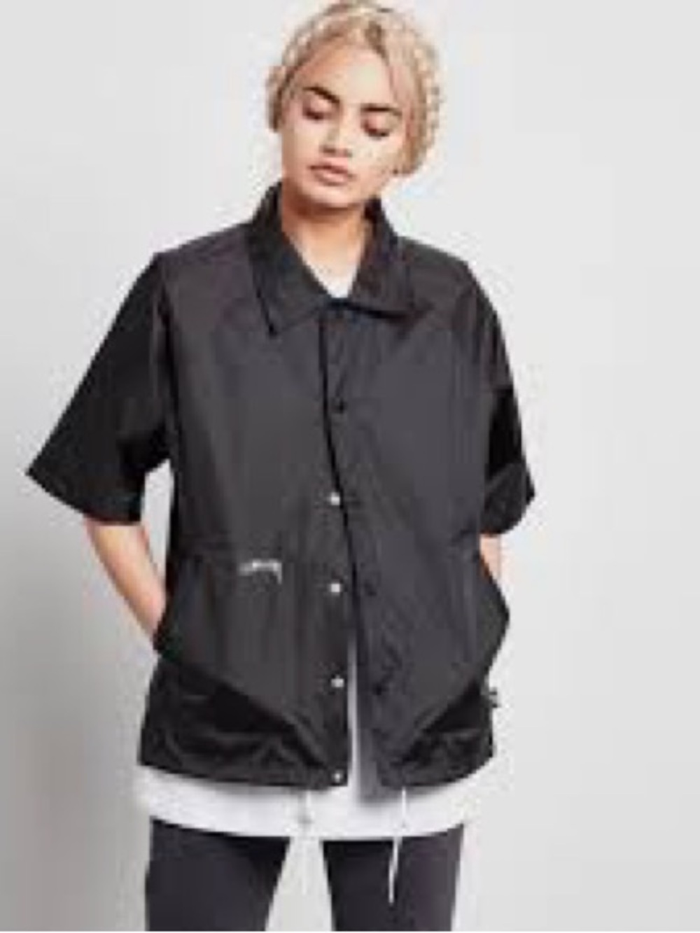 Stussy Snap Front Short Sleeve Drawstring Coach Jacket M